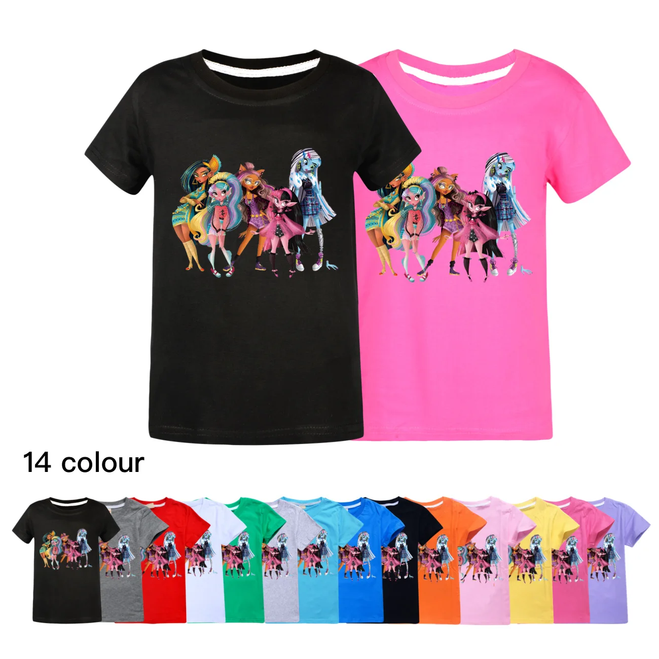 

Новая футболка Monster High, Детская летняя одежда, топы с коротким рукавом для мальчиков и девочек-подростков, хлопковая футболка, детская повседневная одежда