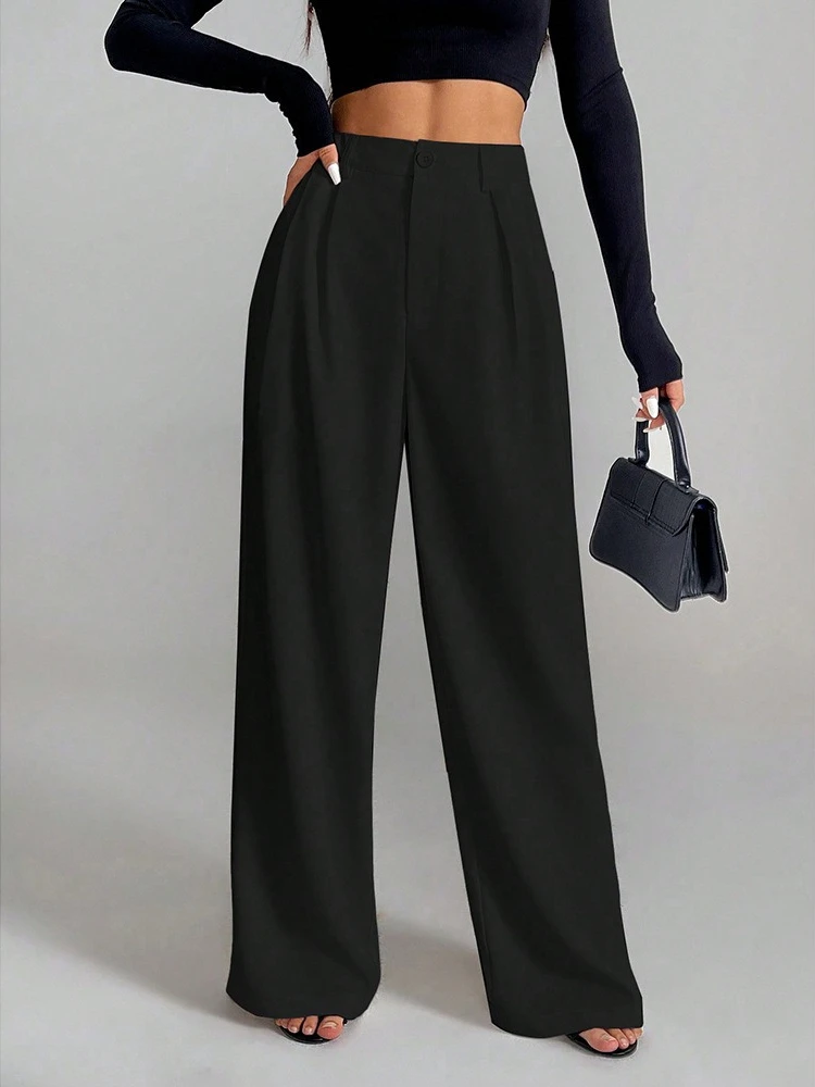 Elegant Wide Leg Pants High Grade Office Formal Straight Pants High Waist Hip Shaping Slim Fit Stylish Versatile Commuter Wear