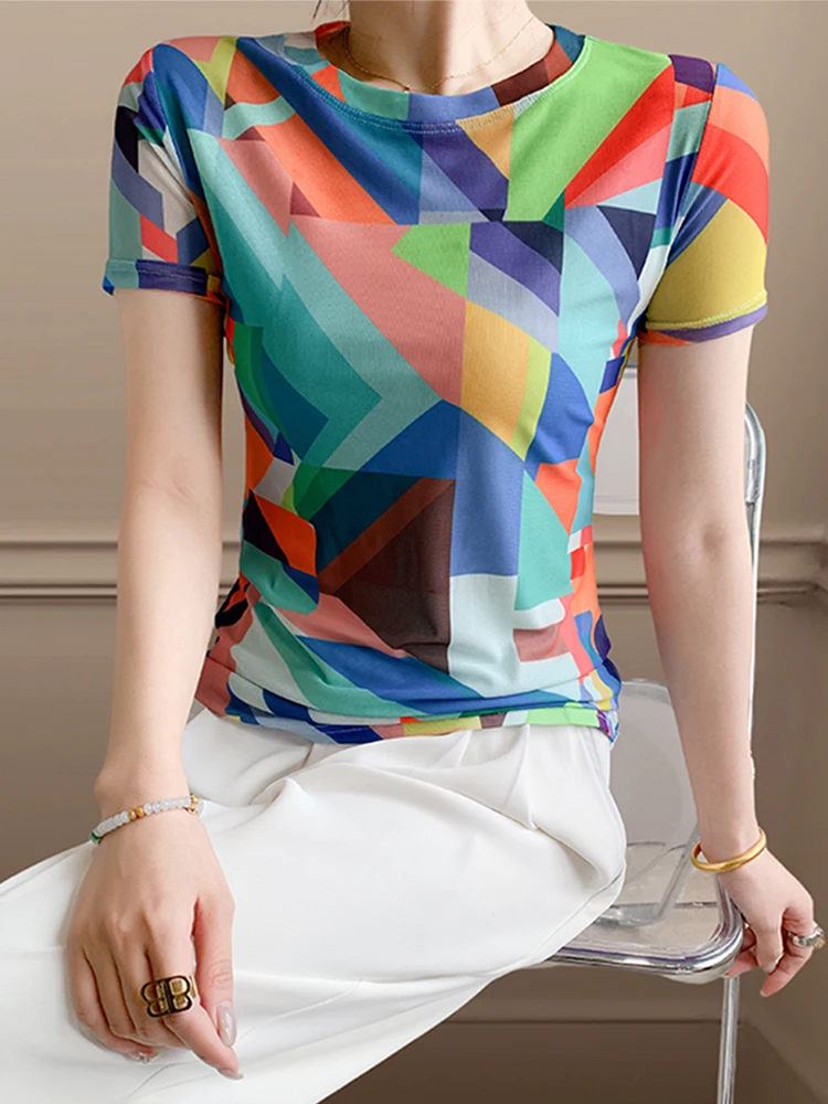 Impression créative ort Sve T-irt femme été Faionable rond Ne Me haut coupe ajustée f Sve petit irt