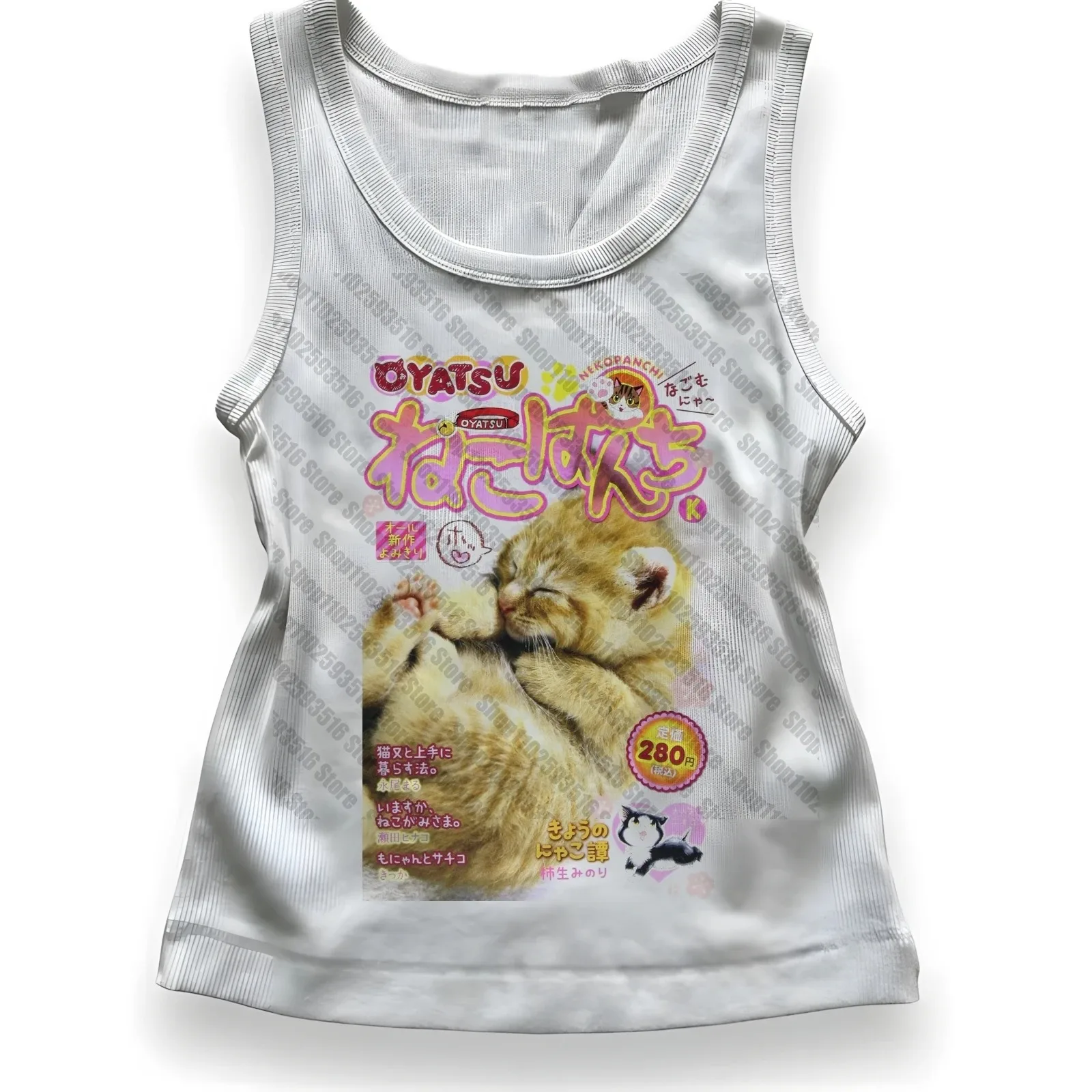 Y2k 2000s Hip Hop Retro Print Ribbed Tank Streetwear Trendy New Model personality Clothes Year round clothing Unisex Classic tee