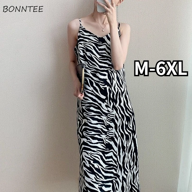 

Dresses Women Zebra-stripes Casual A-line Sleeveless Cool Girls Fashion Design Slim Sexy Ladies Ulzzang Chic M-6XL Newest Summer