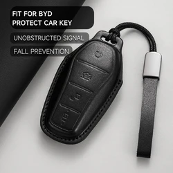 Leather Car Key Cover Case Protection Shell Keychain For BYD Tang EV600 Han EV Yuan ATTO 3 Song PLUS Pro MAX DMI Qin Dolphin