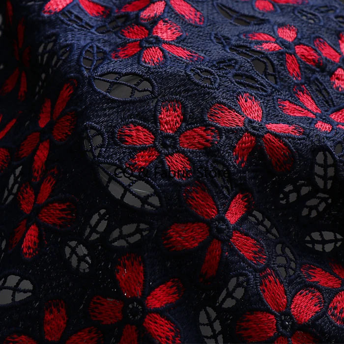 0.5미터 125cm 폭 중공업용 수용성 자수 레드 플라워 레이스 원단 스커트 의상 디자이너 DIY 재료