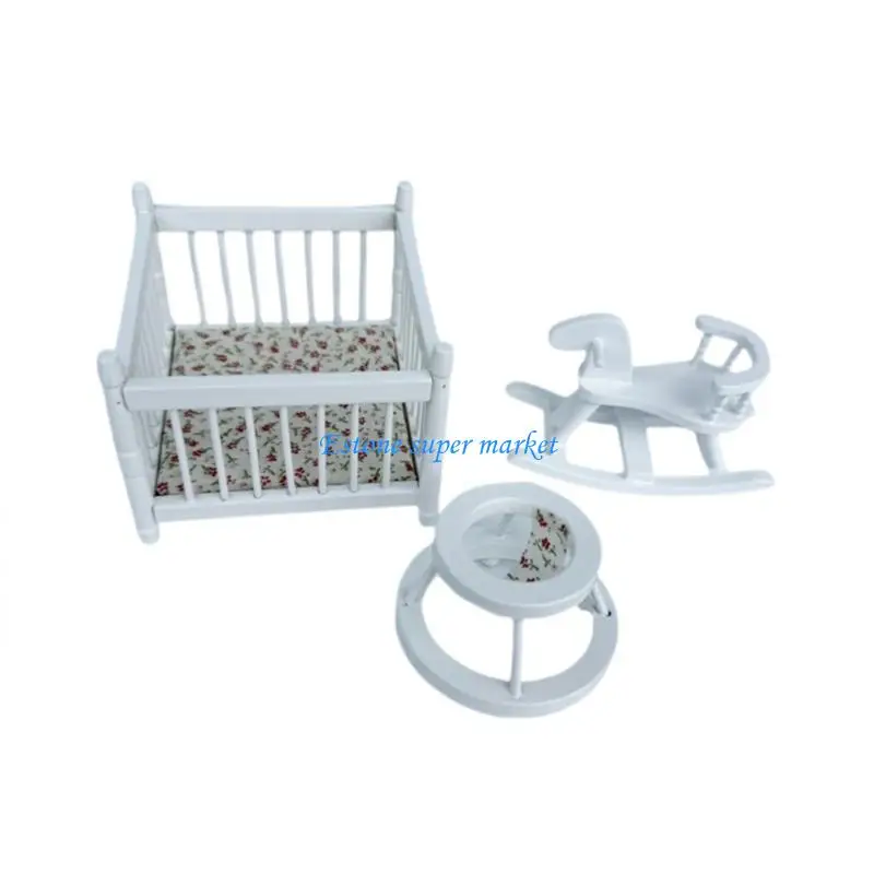 

090B Miniature Rocking Horse Cot Walker Model Furniture For 1/12 Doll House Decoration