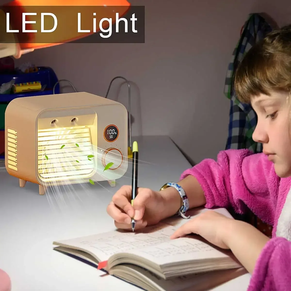 5 スピードポータブルミニエアコン空気クーラースプレー水冷ファン加湿器 LED ライトデスクパーソナル AC ファンオフィス用