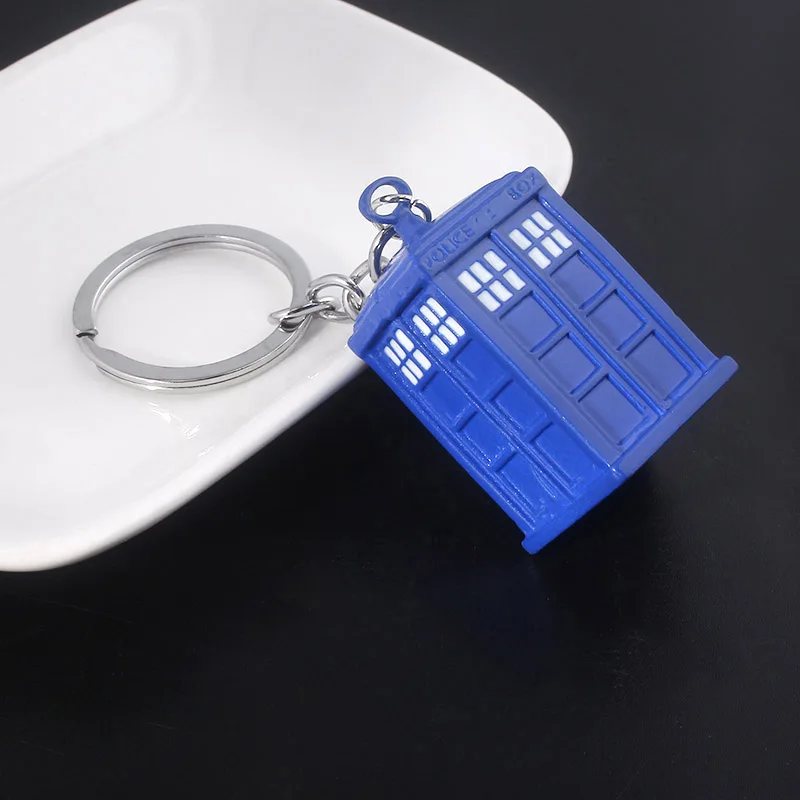 Creative Bule Police Booth Pendant Keychain Tardis Key Chain for Women Men Kids Keyring  Jewelry