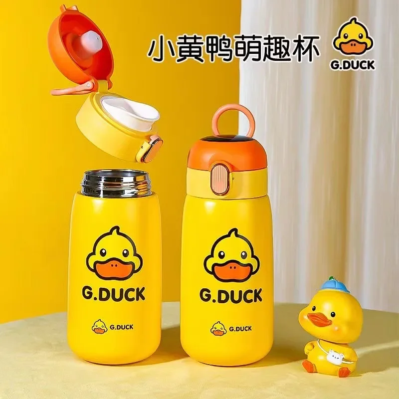 Children\'s Thermos Cute Water Bottle Kawaii Little Yellow Duck 316 Stainless Steel Students Fashion Digital Display Water Cup