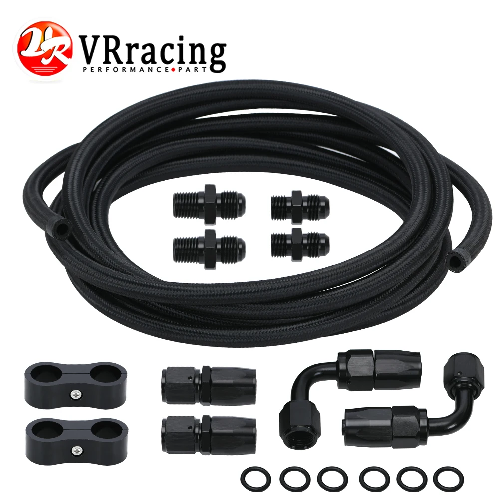 AN6 6AN Automatic Transmission Cooler Lines Kit Black Nylon Braided Hose Kit with fittings For 4L60E 4L65E