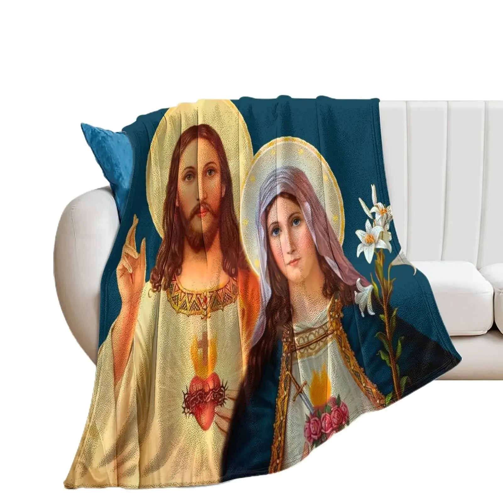 

Twin Hearts - II (Jesus and Mary) transparent background Throw Blanket for sofa Vintage Bed linens anime Blankets