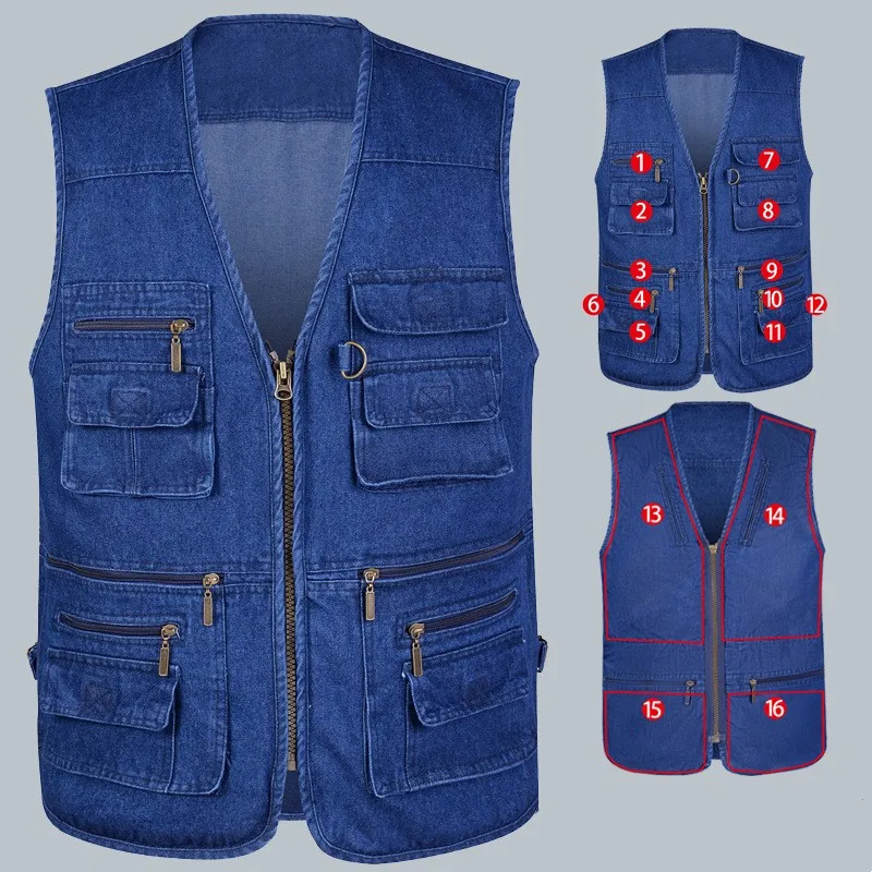 Multi Pocket Cotton Denim Vest Men Casual With16 Pockets Sleeveless Jackets Male Outdoor Photograph Waistcoat Plus Size 5XL 10 S7e7d1c4b456b4302930ce8f9c057c8117