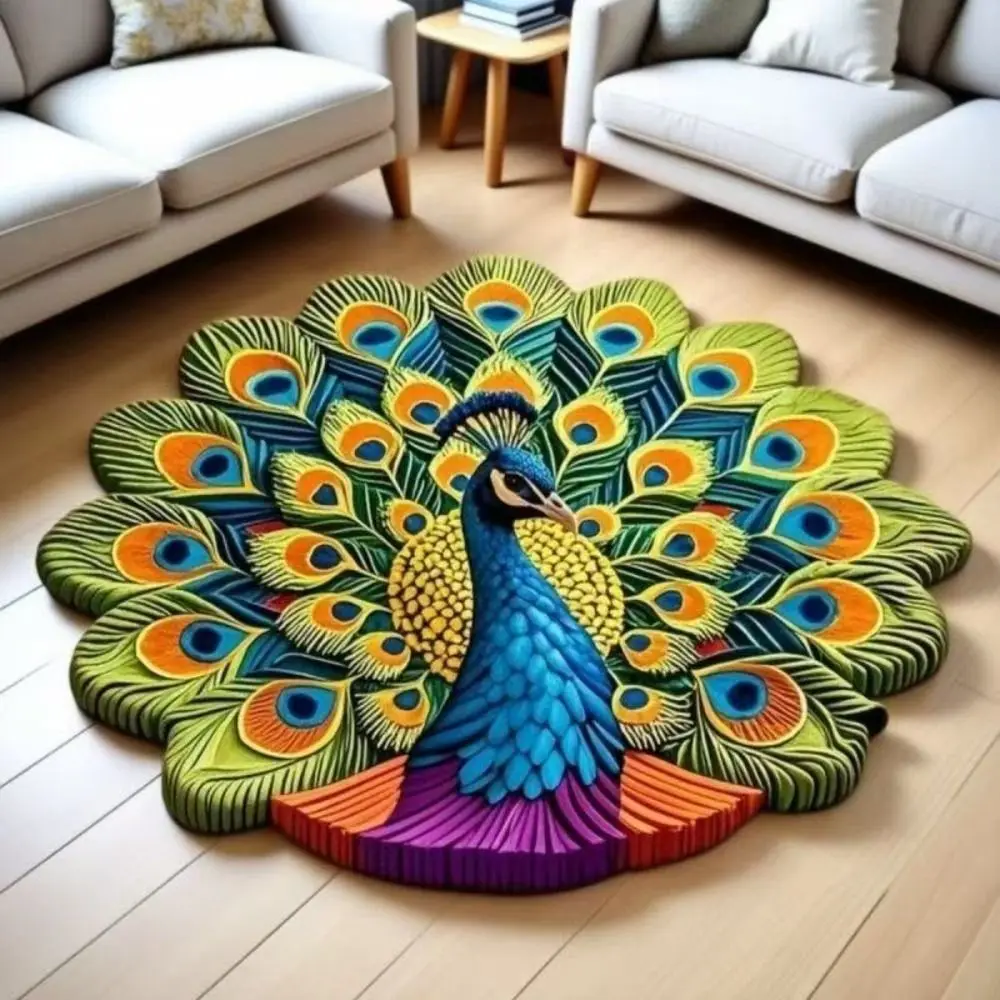 Special-shaped Peacock Carpet Non-slip Absorbent Peacock Mat Soft 40x40cm/60x60cm/80x80cm/100x100cm Bathroom Floor Mat