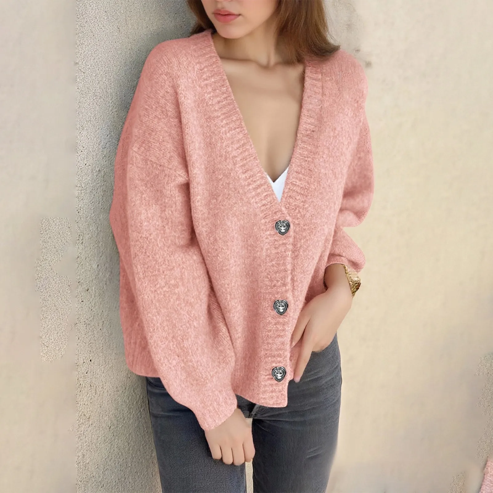 

Fashionable Women'S Long-Sleeved Button-Down Loose-Fitting Chunky Knit Sweater Cardigan Mujer Ropa Mujer Tendencia 2025 New