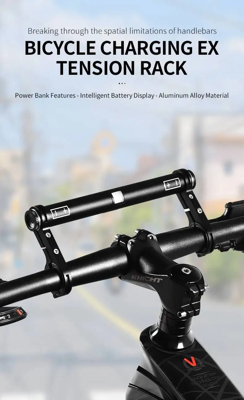 ESLNF 4000mAh Wiederaufladbarer Aluminium-Legierung Fahrrad-Lenkererweiterungshalter mit Powerbank – Detail 1