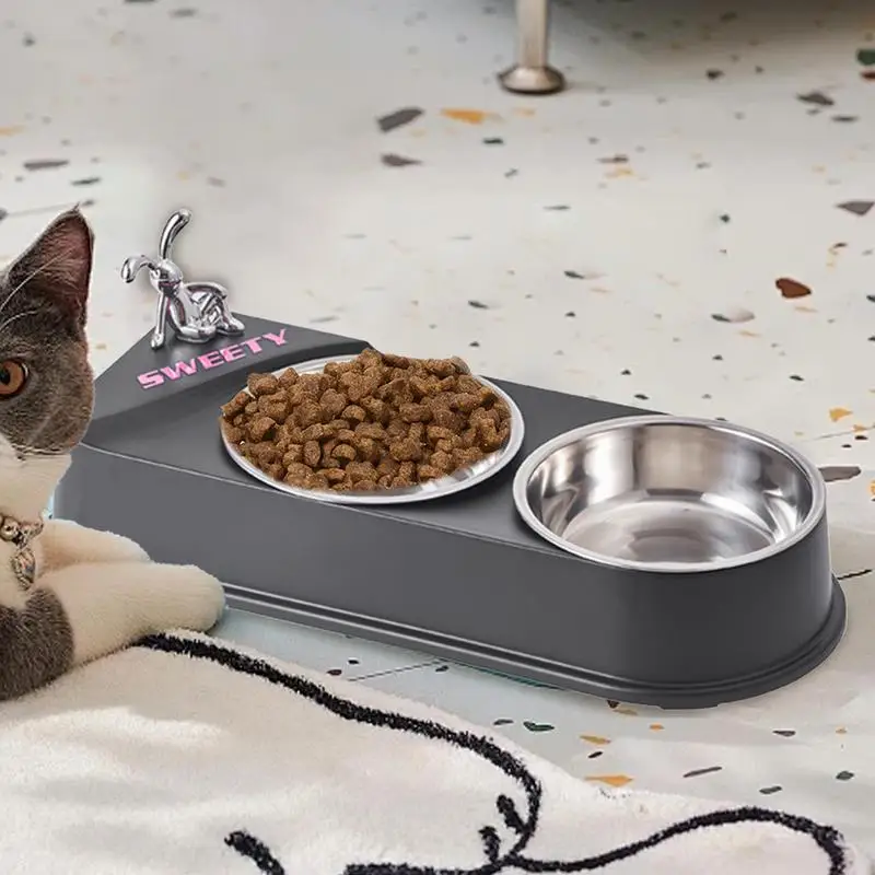 Pet Double Feeding Bowl Non-Slip Feeder Double Dishes For Cats Non-skid Pet Stainless Steel Bowls Pet Feeder Food Bowls For Dogs