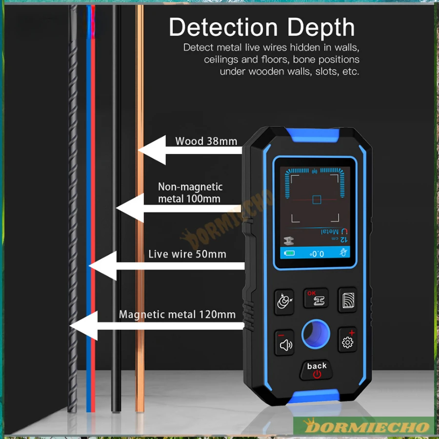 

New NF-518 Metal Detector LCD HD Display Cable Wires Depth Tracker Backlit AC Wood Stud Finder Undeground Wall Scanner Black