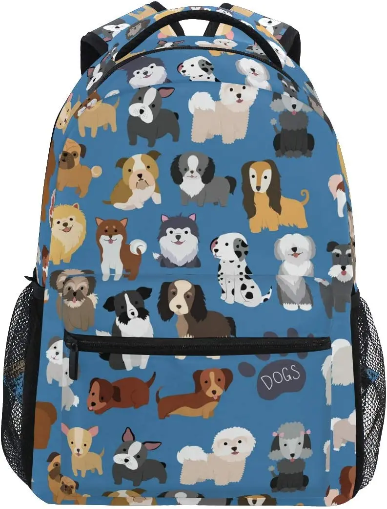 Cute Doodle Dog Print Puppy Animal Large Backpack for Kids Boys Girls Student Personalized Laptop iPad Tablet Travel School Bag