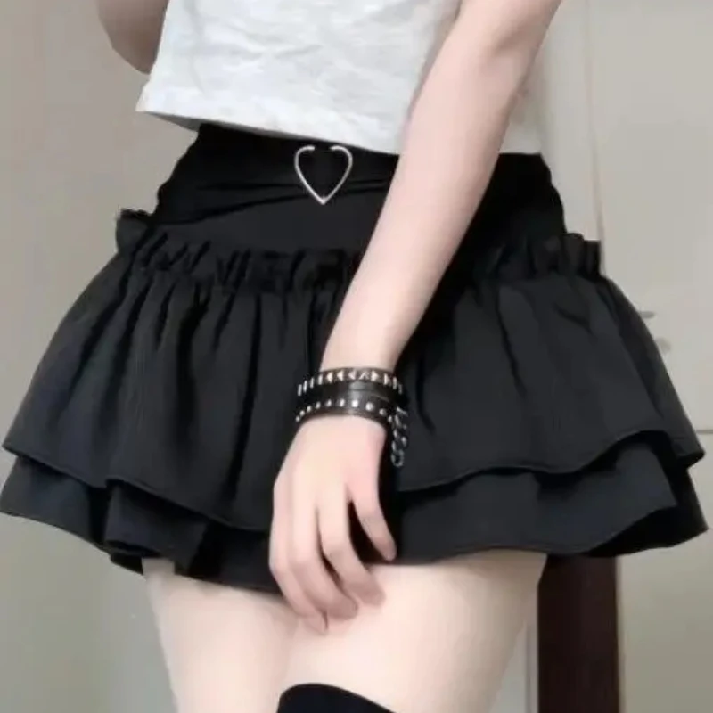 

Korean-style Kawaii Black Pink Color Women Sweet Ballet Lolita Skirt Wrinkle Cute Y2K Elastic A-line puff Short Skirt Clothing