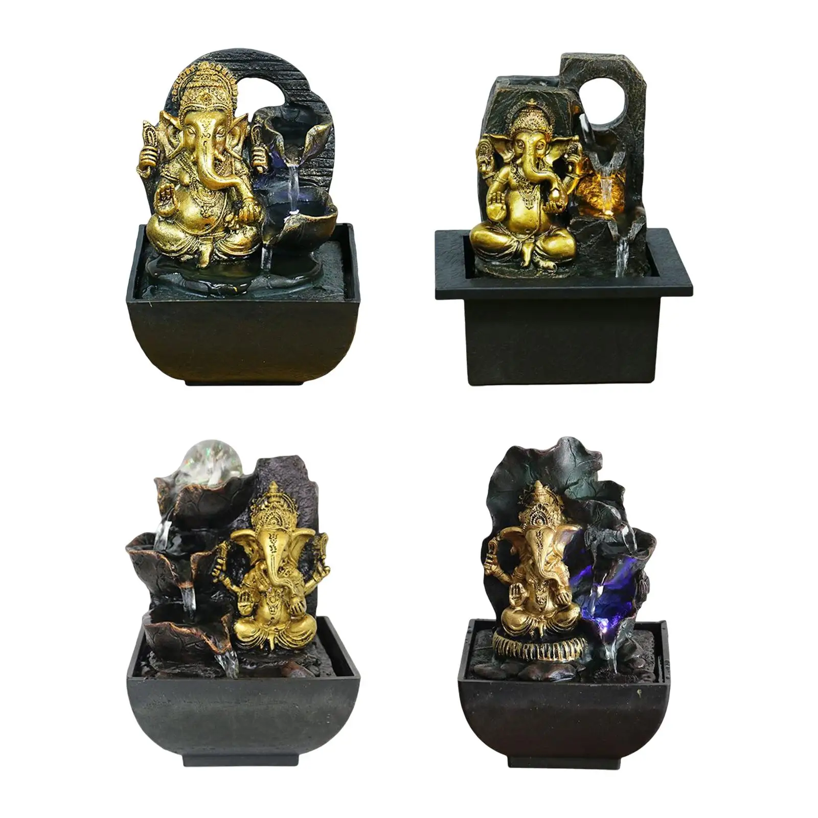 Ganesha Statues Indoor Water Fountain Buddha Sculpture Figurine Zen Meditation Waterfall Micro Landscape Resin for Decor