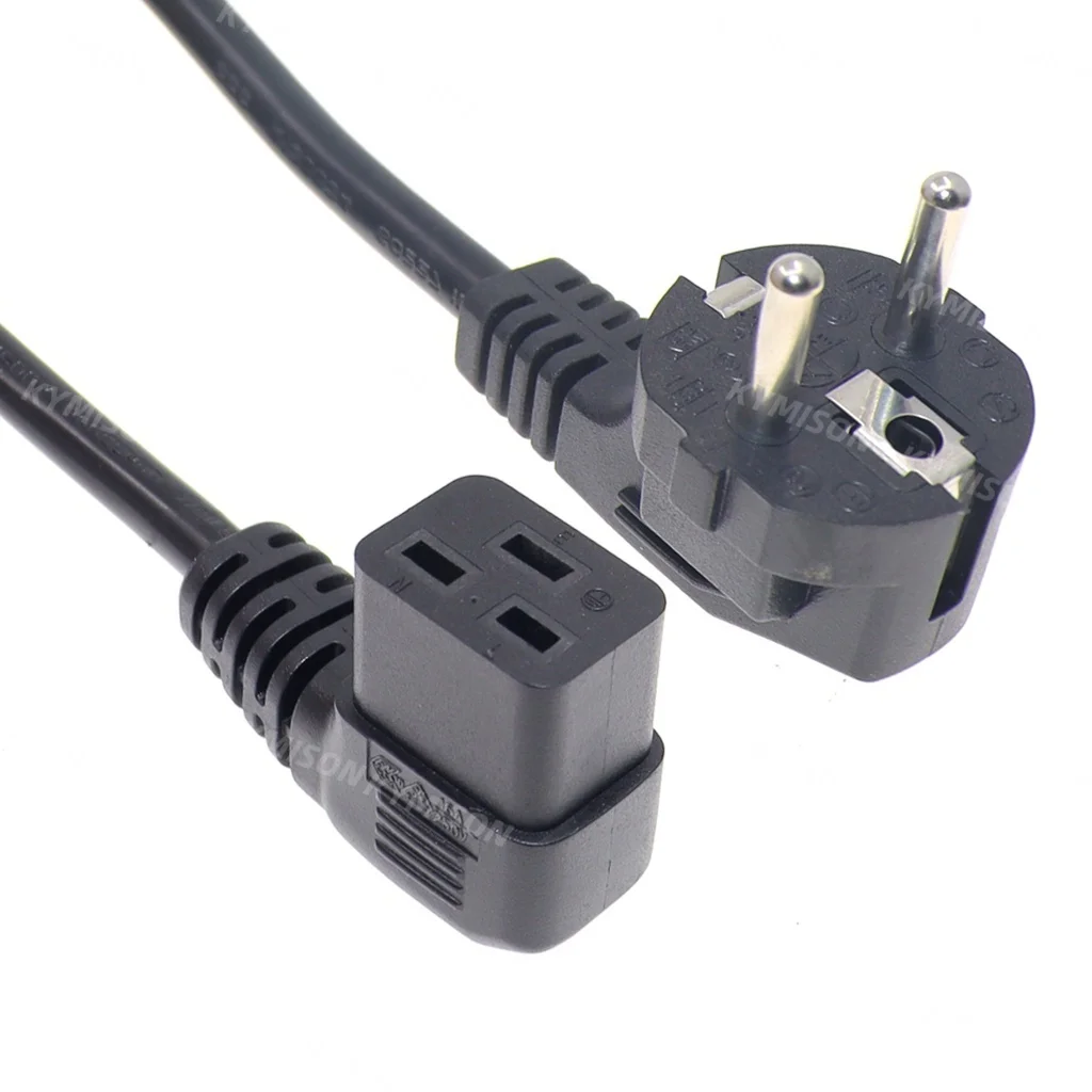 EU Euroepan Schuko CEE7/7 plug to Right Angle C19 L-shaped Power Cable for Server/PDU, Connected to C20 AC Power Lead Cord 1.5m