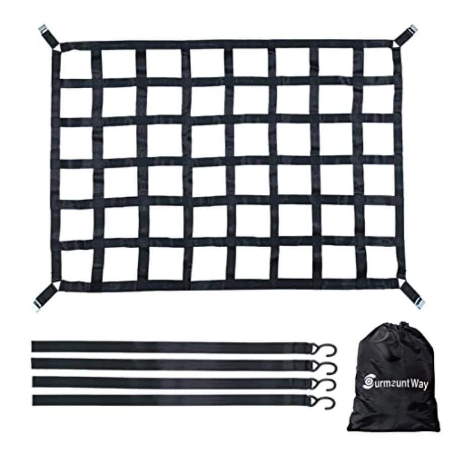 

Heavy duty cargo net for pickup truck bed measuring 42 x 50 designed for secure transportation of heavy loads up to 1100 lbs fe