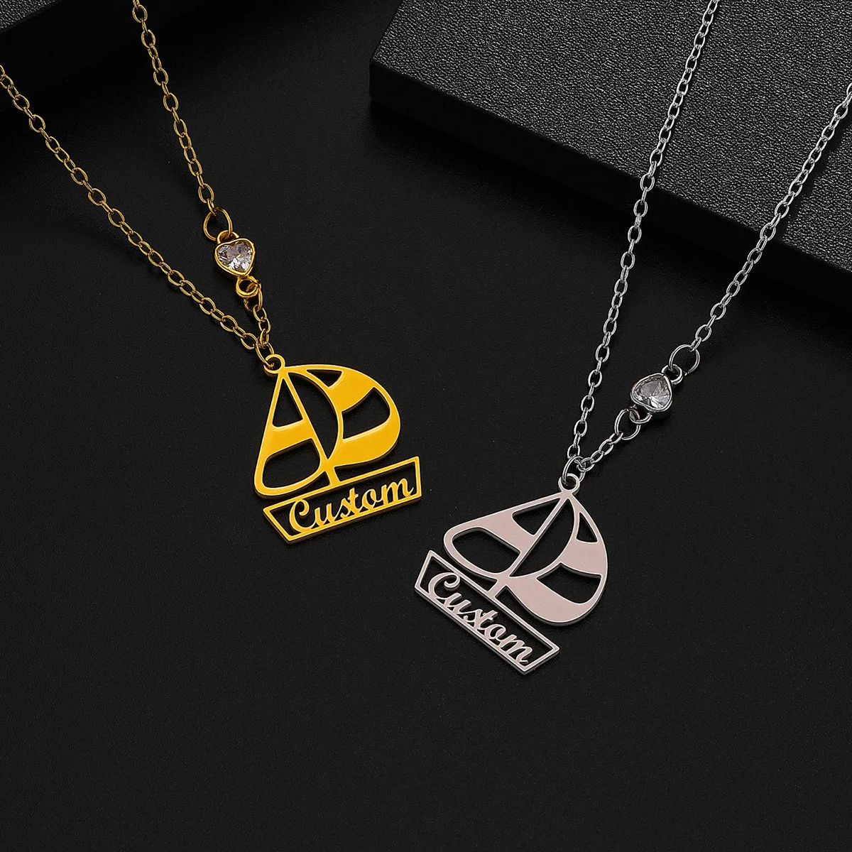 

Custom Name Stainless Steel Hollow Sail Pendant Necklace Women's Men's Fashion Trendy Pendant Necklace