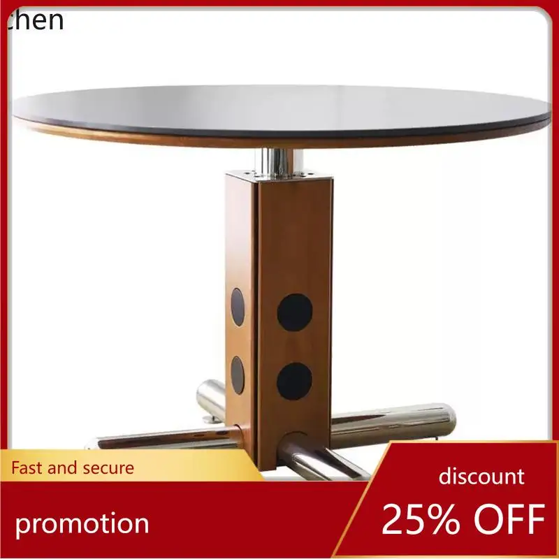 

HT Bauhaus style rock slab dining table plus stainless steel feet round table for home use