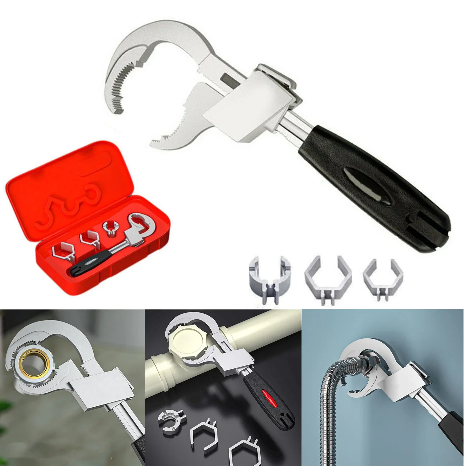 Universal Adjustable Double-ended Wrench Multifunctional Sink Bath Wrench Plumbing Pipe Wrench Bathroom Kitchen Repair Hand Tool