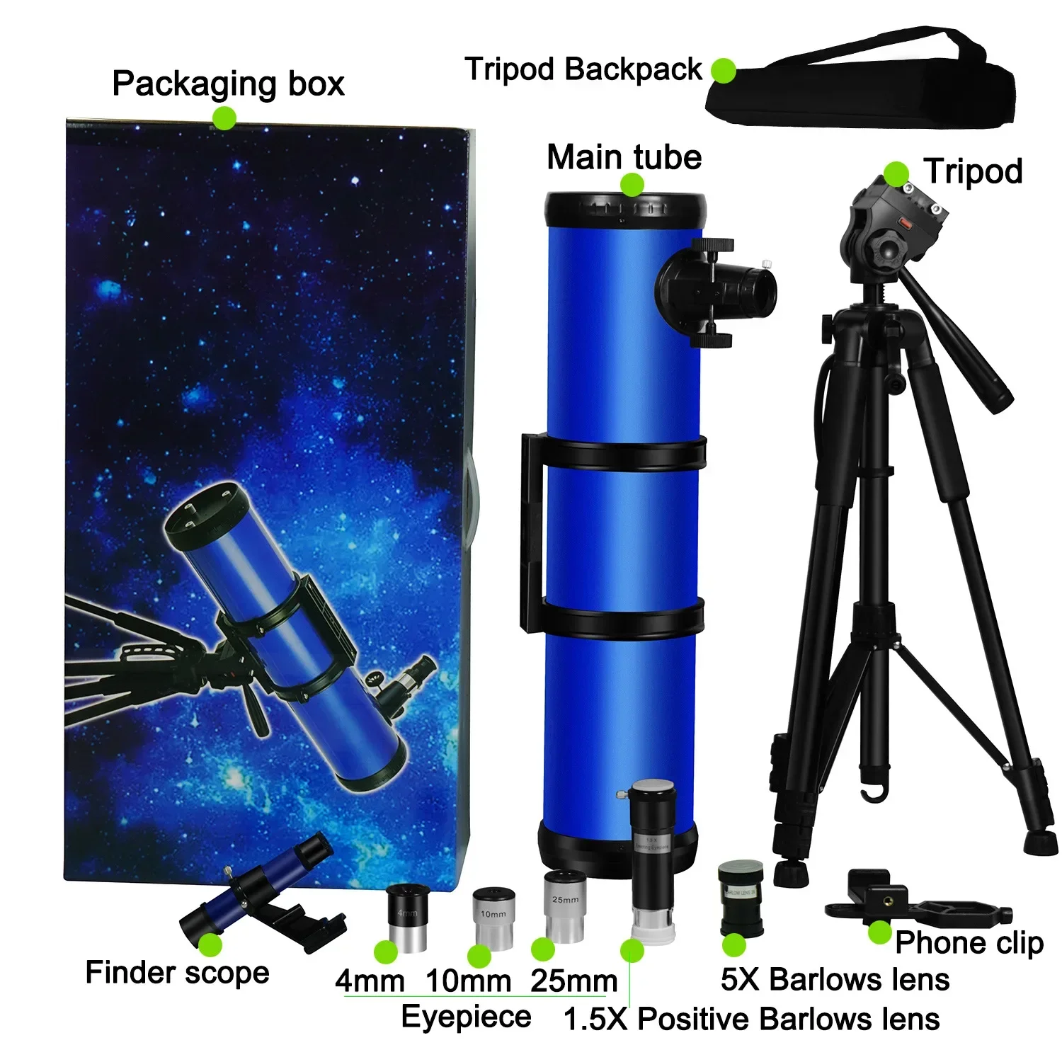 Reflective Astronomical Telescope 130MM Large Aperture 650MM Focal Length 39X To 812X Professional Outdoor Telescope For Adults
