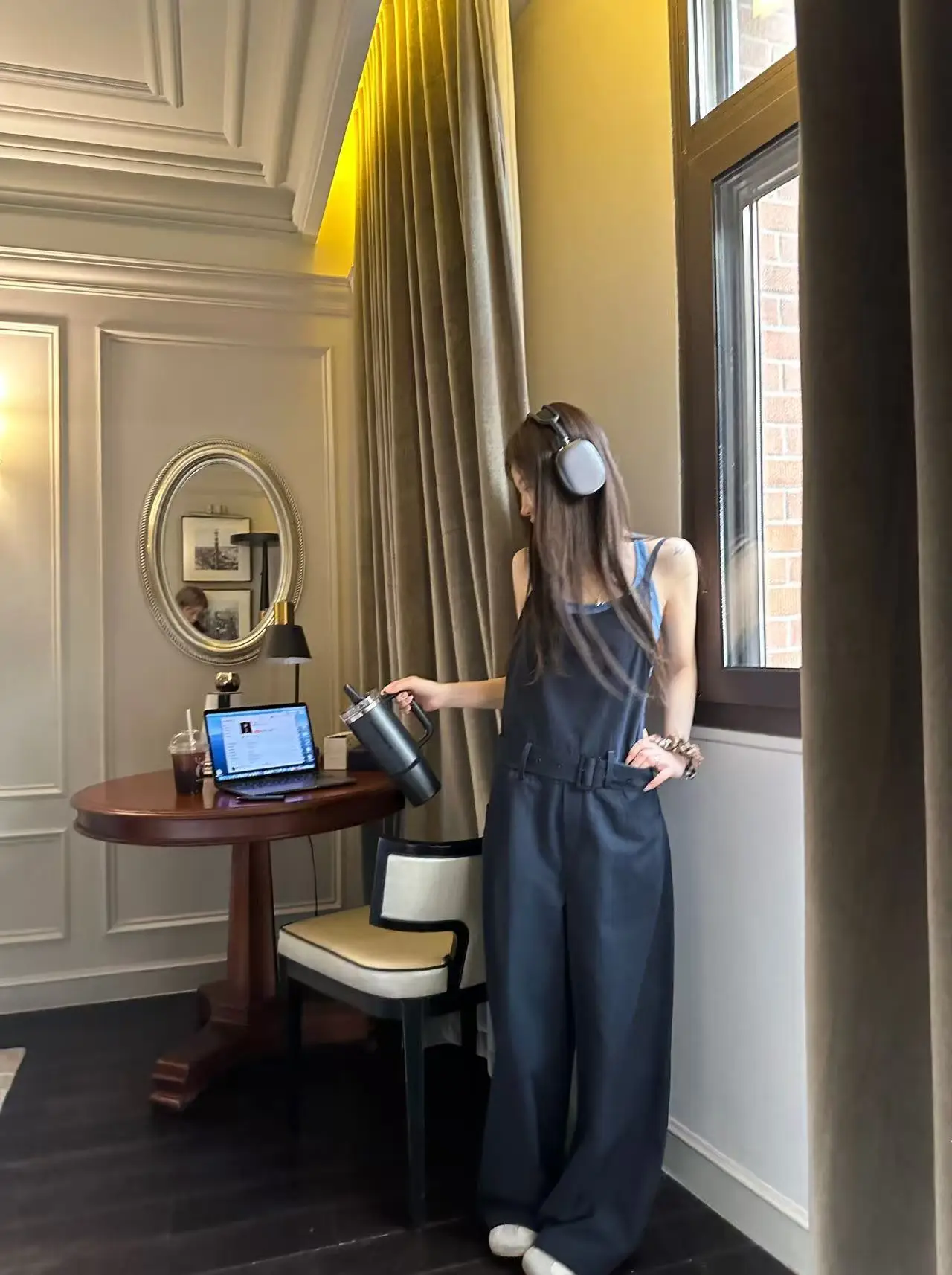 

Faionable Fine Strap Overalls Women's Spring 2026 New Sle Commute Straight Leg Long Pants mid Waist Lenzing Fabric