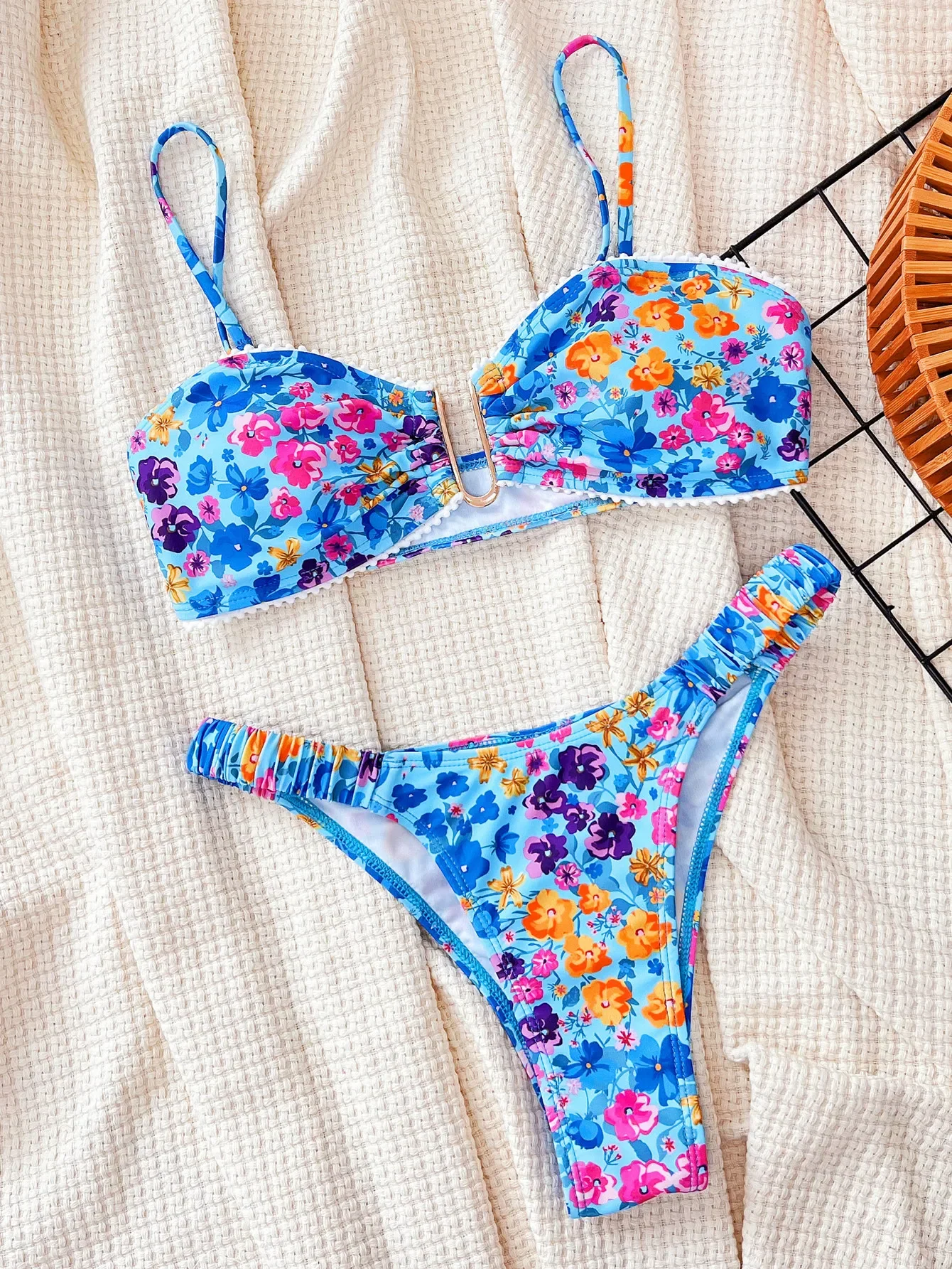 Maillot de bain fendu à imprimé floral pour femmes, bikini sexy, soutien-gorge de plage, vacances hawaïennes, tourisme, 2024