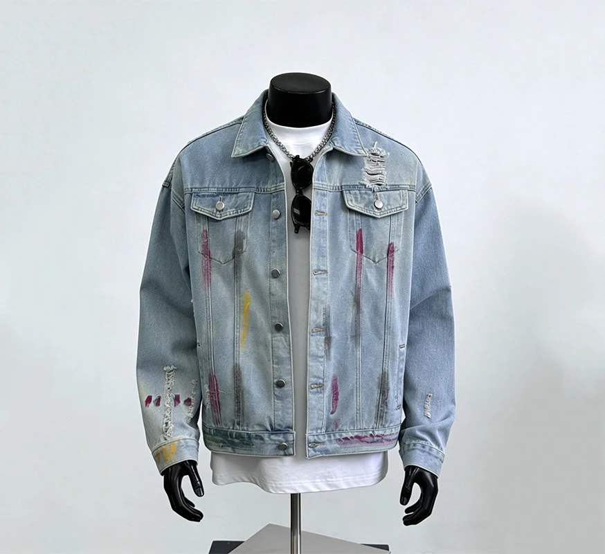 

American Style Ripped Women's Denim Jacket Men's Handsome Casual Long Sleeved Single Breasted Jacket New Loose Couple's Top