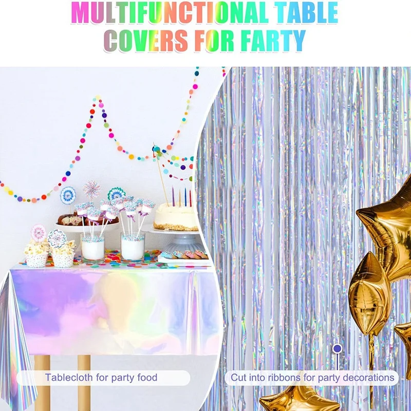 10 Pack Colorful Laser Tablecloth Holographic Table Cloth 54 X 108 Inch Rectangle Disco Table Cloth