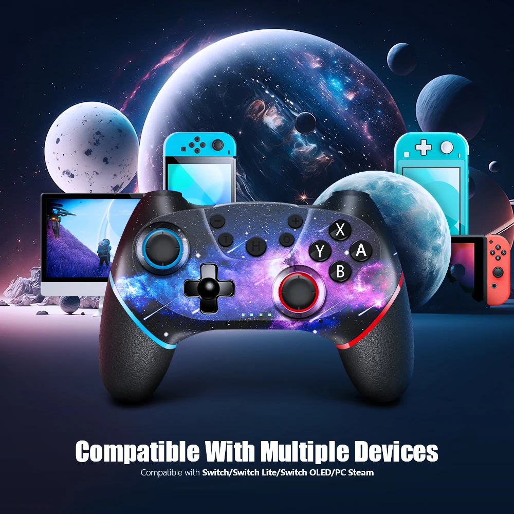 AceGamer-controlador inalámbrico con diseño de nebulosa para Switch, Lite, OLED, con doble vibración, Turbo, Función ergonómica