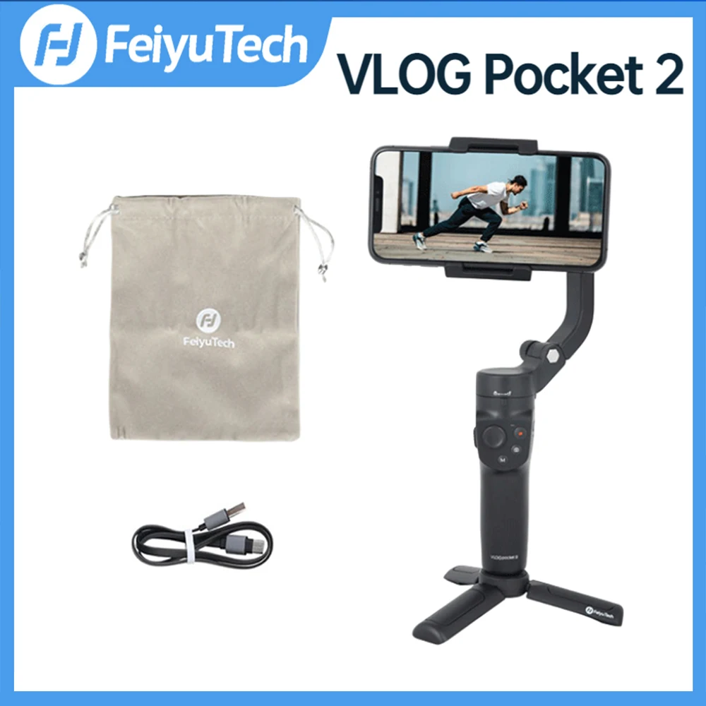 FeiyuTech Vlog Pocket 2 Handheld Smartphone Gimbal Stabilizer Selfie Stick for IPhone 14 13 12 Samsung S23 Xiaomi 11