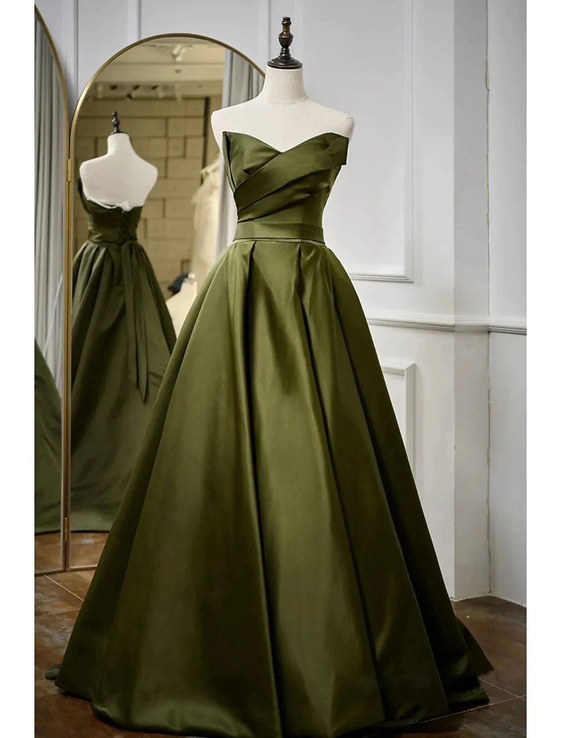 

Eightale Vintage Evening Dress Army Green Satin Formal Floor Length Lace Up Corset Arabic Prom Party Gowns robe de soirée femme