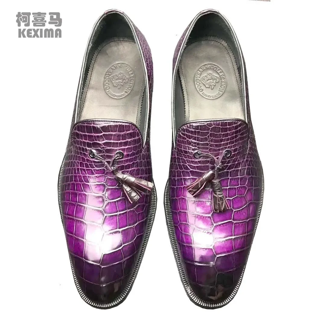 KEXIMA chue new arrival men crocodile  shoes purple color brush men formal shoes