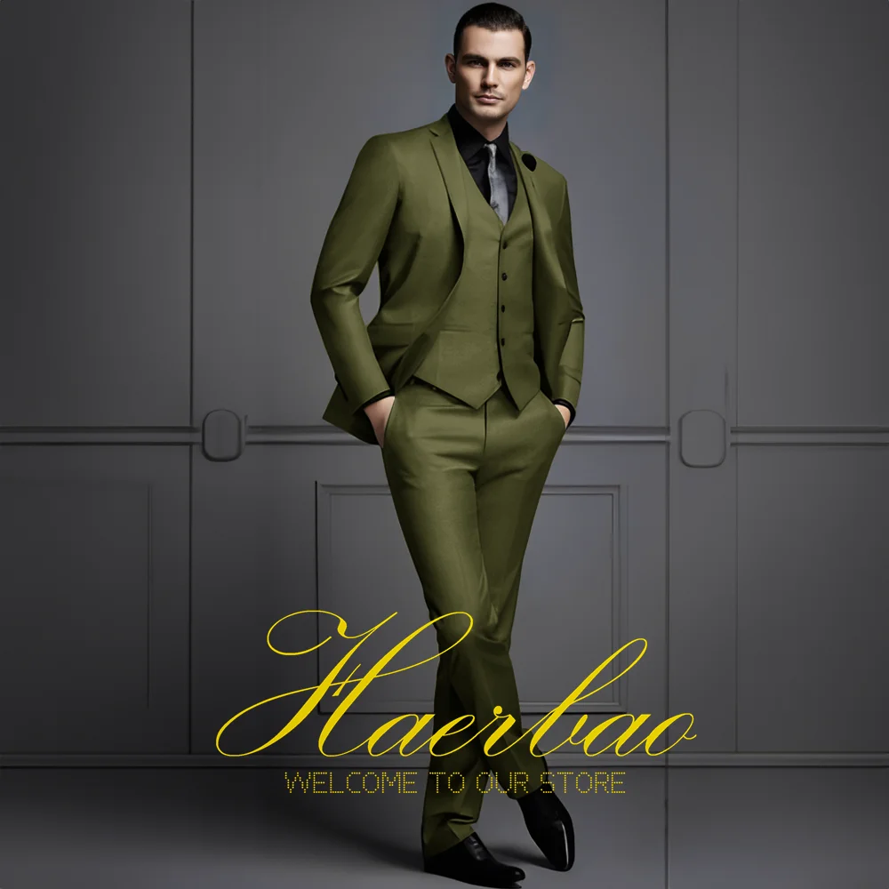 NONE Business-Herrenanzug, 3-teiliges Set (Jacke, Hose, Weste), Hochzeit, Bräutigam, Smoking, formelle Warteschlangenkleidung, Slim-Fit-Blazer 5