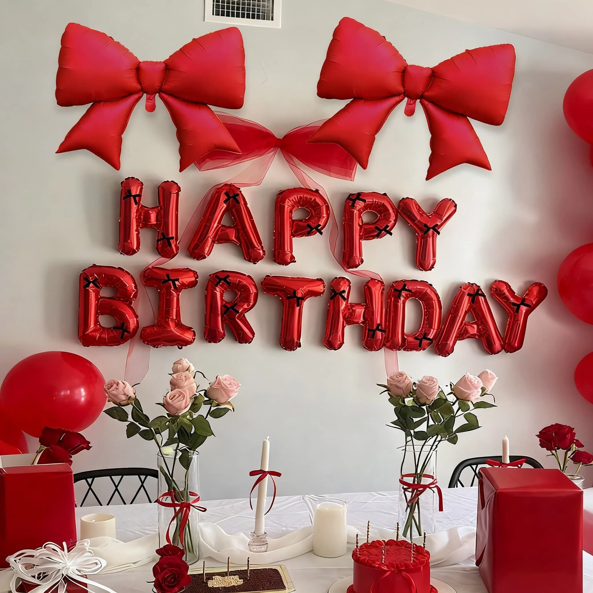 عيد ميلاد سعيد أحمر مع مجموعة بالونات ألومنيوم بفيونكة حمراء لتزيين حفلات أعياد الميلاد والمهرجانات والأنشطة الخارجية #5
