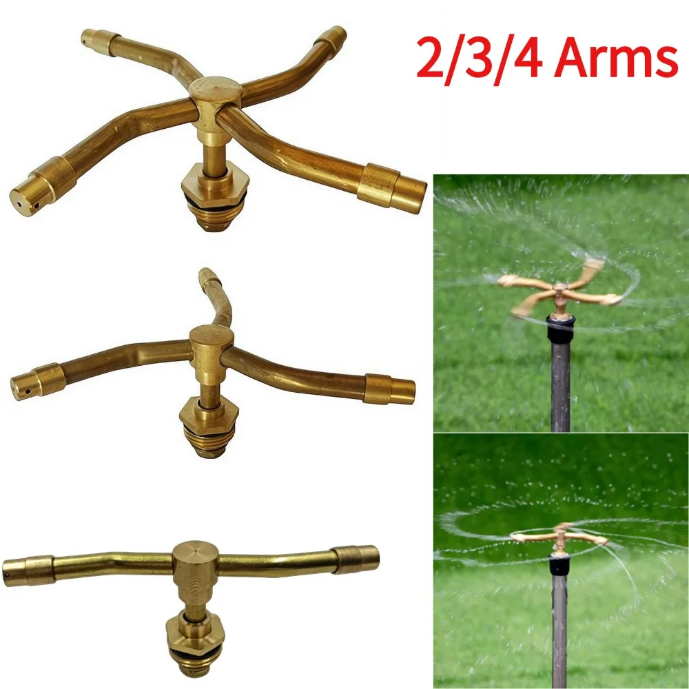 360° Rotating Brass Nozzle 2/3/4 Arms Rotating Sprinkler Head Garden Lawn Irrigation Watering Nozzle For Agriculture Horticultur