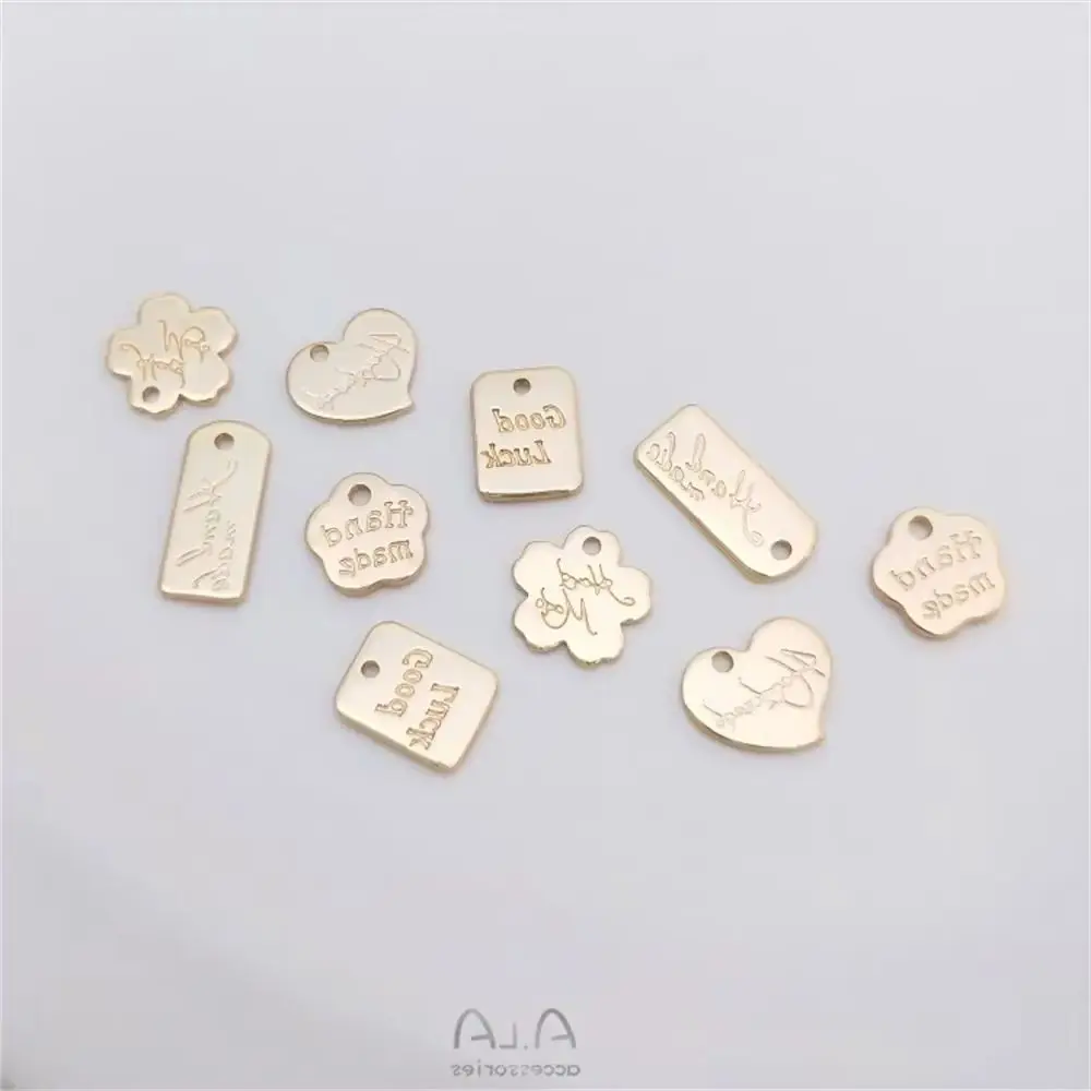 

14K gold engraved letters flower tag cherry blossom shaped heart shaped rectangular pendant DIY ornaments pendant