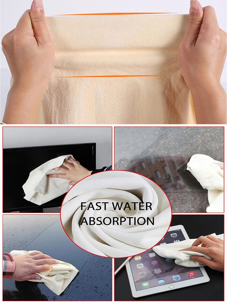 Serviettes de lavage de voiture en cuir de Chamois naturel Super absorbant voiture maison fenêtre verre séchage chiffon de nettoyage serviette de lavage de voiture à séchage rapide