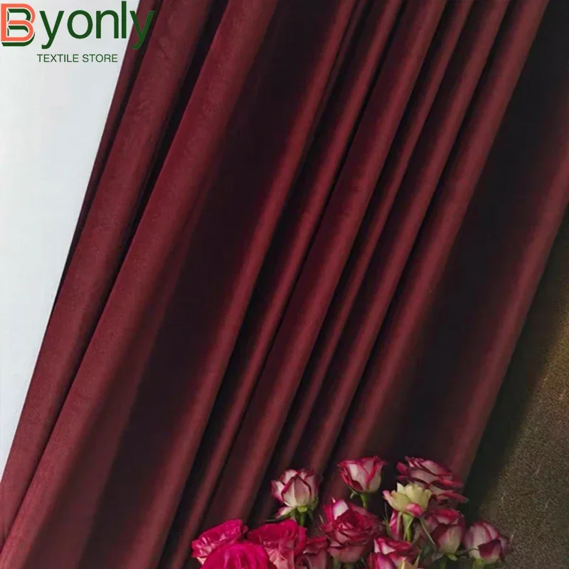 Wine Red Velvet Thickened Curtains for Living Room Bedroom Balcony Partition Curtains Customized Finished Products
