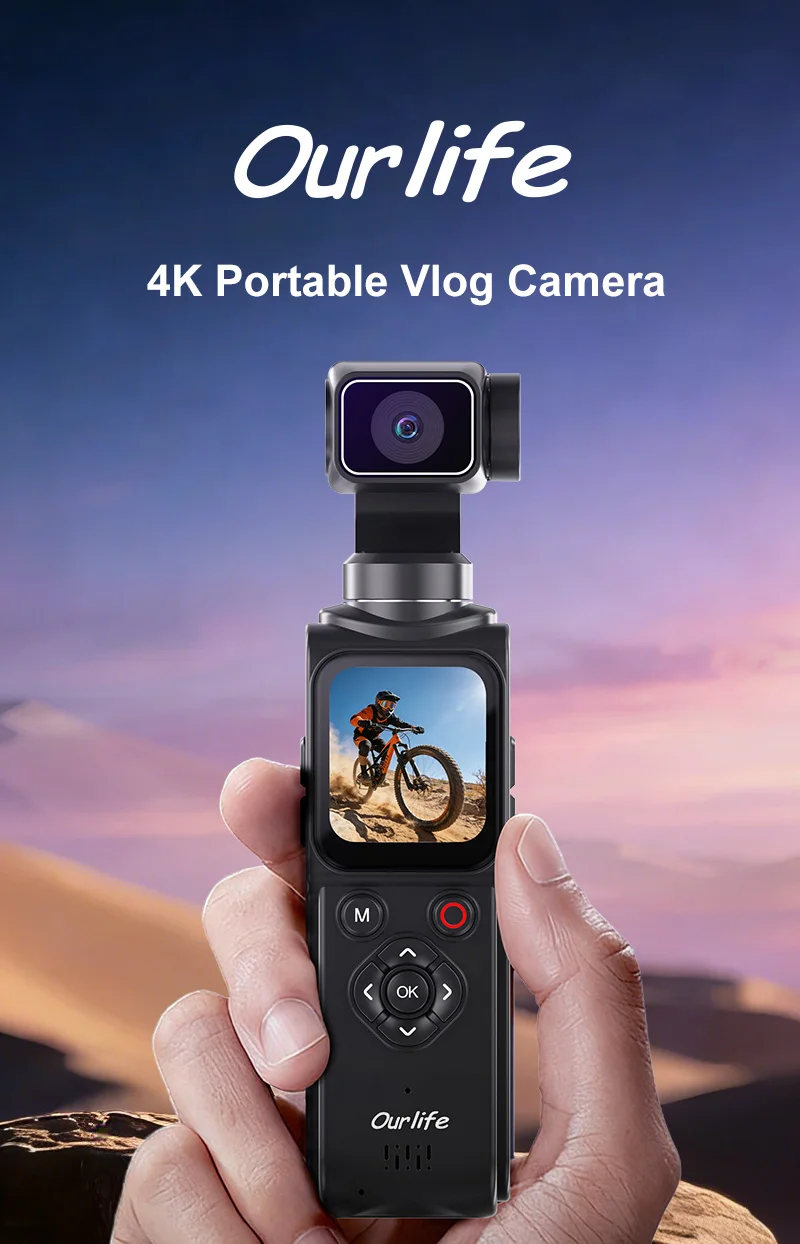 Ourlife 4K Pocket Action-Kamera 330 ° Auto-Rotierende Sportkamera mit Touchscreen, Gesichtsverfolgung und tragbarem Vlog-Videorekorder – Detail 1
