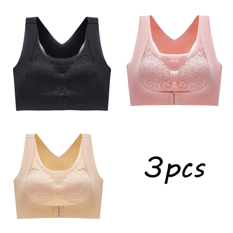 

3PCS Women Lace Bras for Women Push Up Bra Posture Corrector Bralette Front Closure Female Underwear Drop Shipping