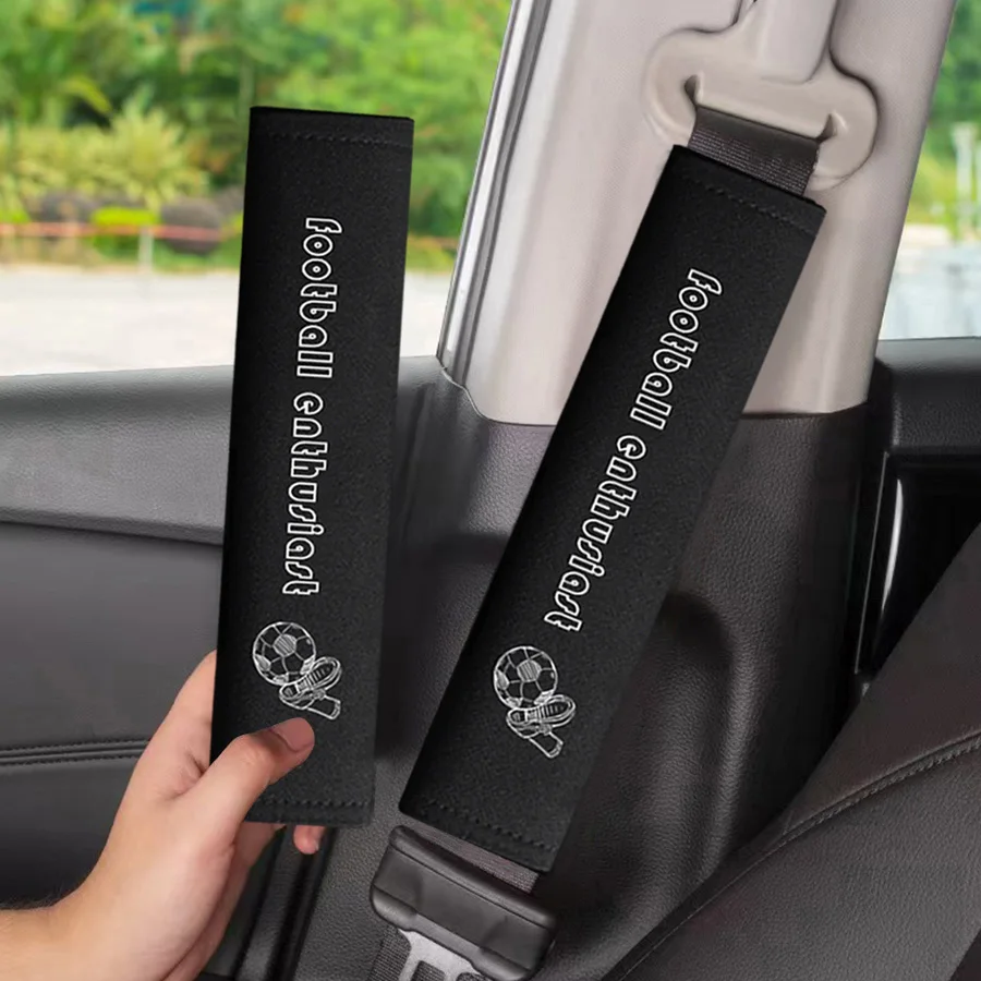 2pcs car seat belt cover, embroidered football pattern shoulder protector, soft and comfortable, car interior accessories