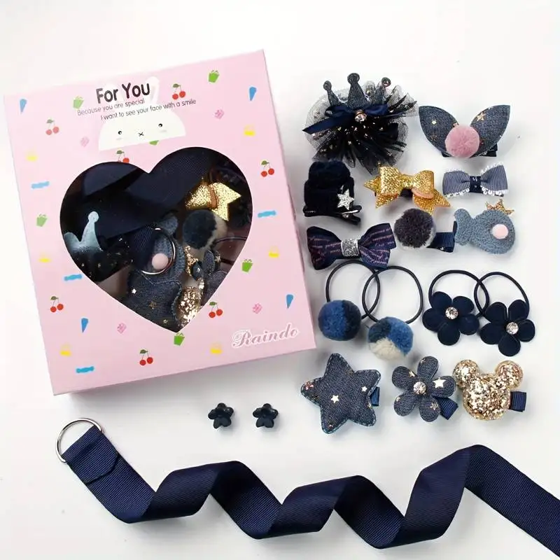 18pcs Girls Cute Casual Bow Hair Ties Set Decorative Accessories Gift BoxHoliday Birthday