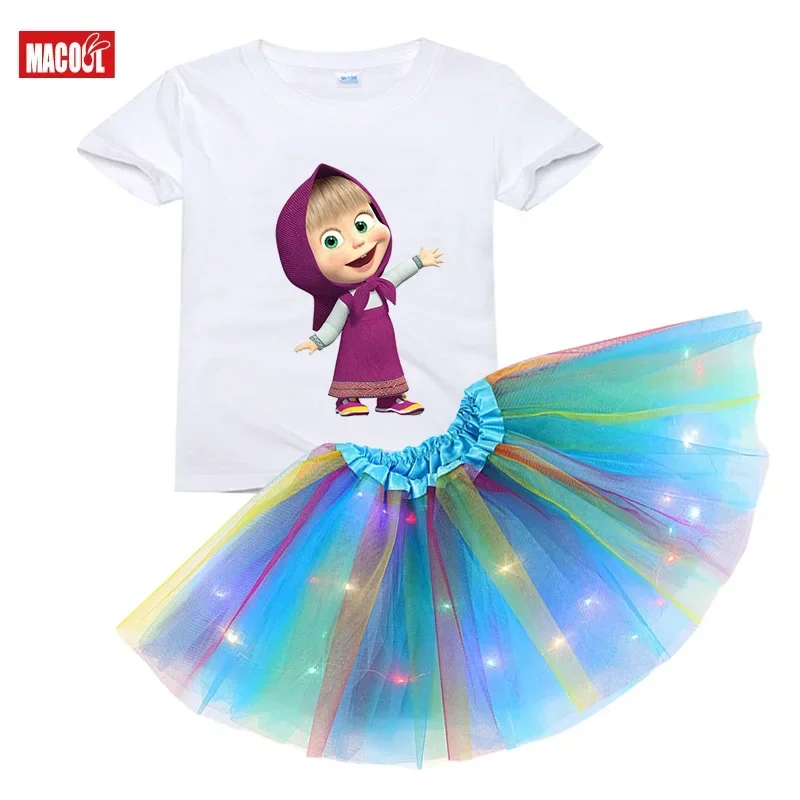 Girl Clothes Set Rainbow Dress Tutu Dress Suit Children Clothing Summer Skirt Kids Clothing Light Toddler Birthday Outfits Party