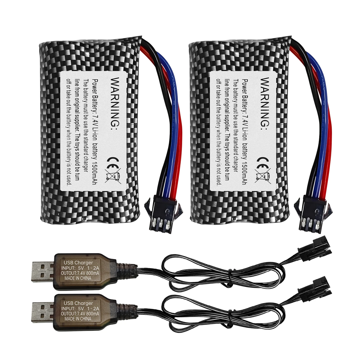 

2 шт., 7,4 В, 1500 мАч, SM-3P, литий-ионный аккумулятор с USB-кабелем для зарядки для DE43 DE60 RC Racing 1575 Самосвал, строительная машина