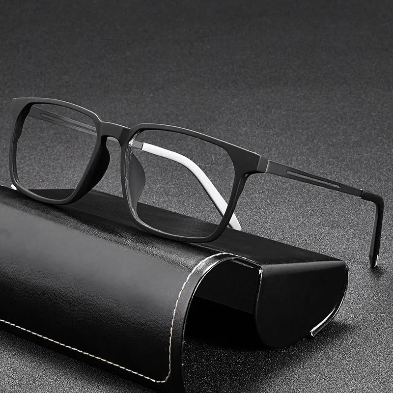 

YCFoya Fashion Men's Ultra Light Glasses Frames Square Comfortable Rubber Titanium Optical Prescription Big Eyeglasses 1601