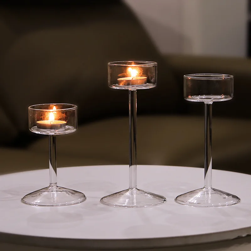 3Pcs European Tall Clear Glass Candle Holders Scented Candlestick Ornament Home Decor for Anniversary Christmas Valentine's Day